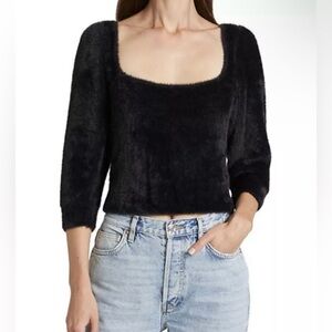 FREE PEOPLE MOONBEAM FUZZY PULLOVER - BLACK Size M NWT